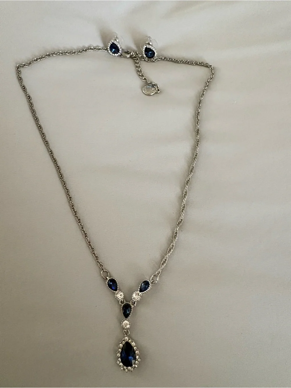 Silver-Tone Blue Teardrop Necklace & Earrings Set